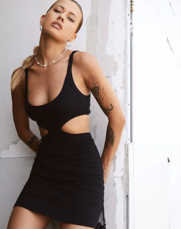 Han Mini Dress in Rib Black sold by Motel Rocks