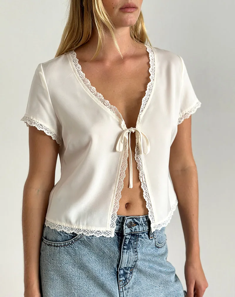 Selene Top in Satin Ivory sold by Motel Rocks