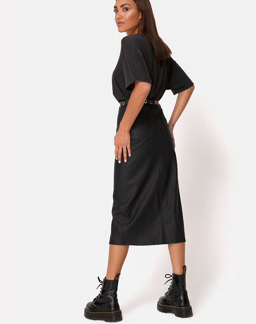 Pyra Midi Skirt in PU Black sold by Motel Rocks product image thumbnail 2