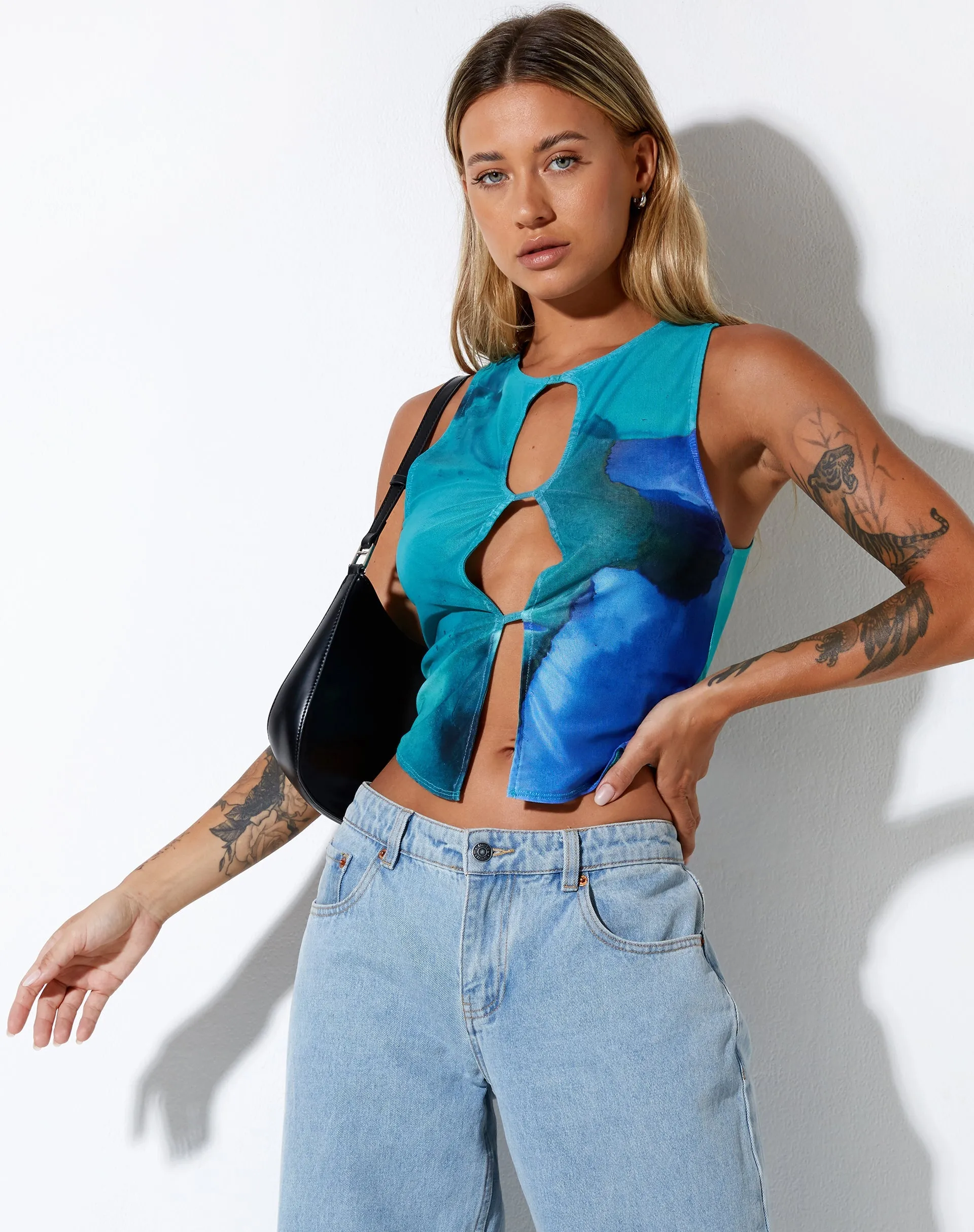Nolan Crop Top in Fluid Watercolour Wash sold by Motel Rocks