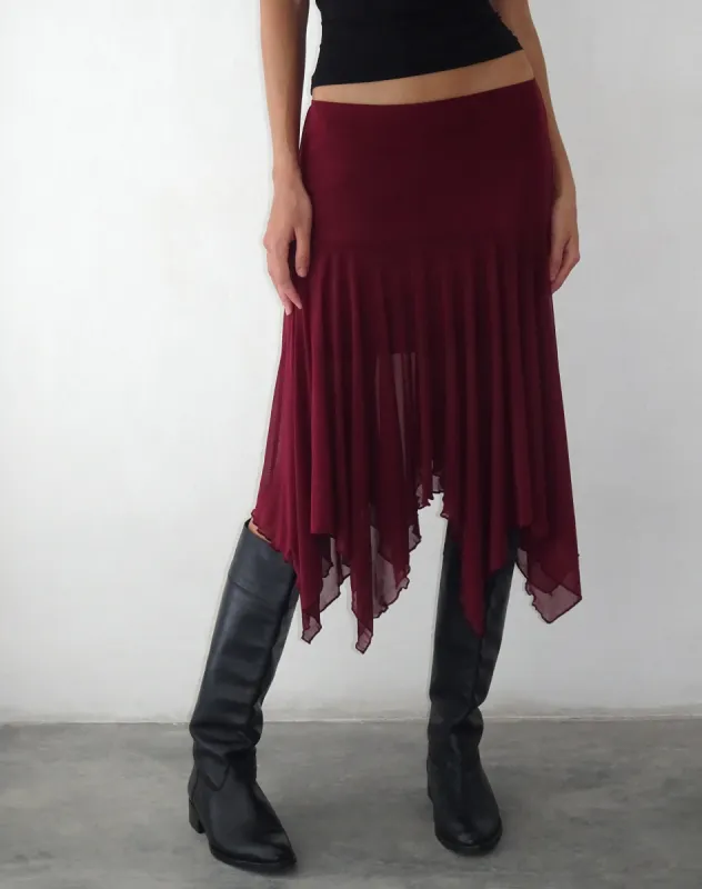 Jovali Low Waist Midi Skirt in Mesh Maroon sold by Motel Rocks