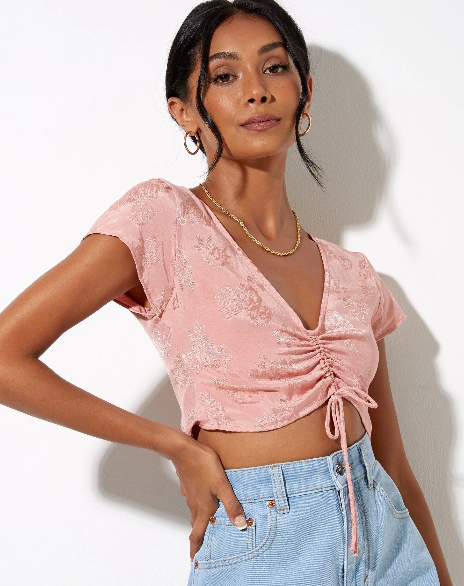 Raeto Crop Top in Satin Rose Coral Blush sold by Motel Rocks product image thumbnail 3