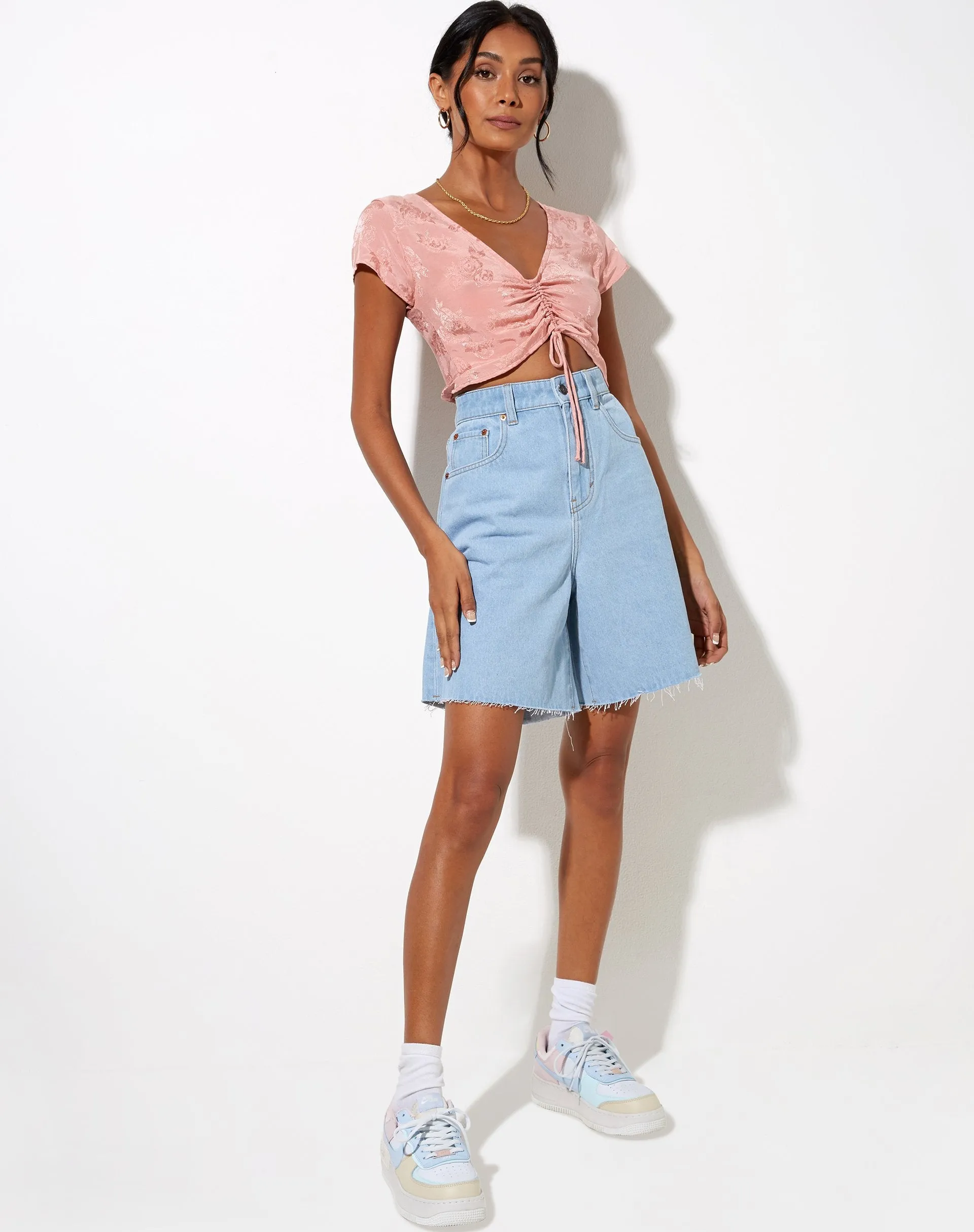 Raeto Crop Top in Satin Rose Coral Blush sold by Motel Rocks product image thumbnail 4
