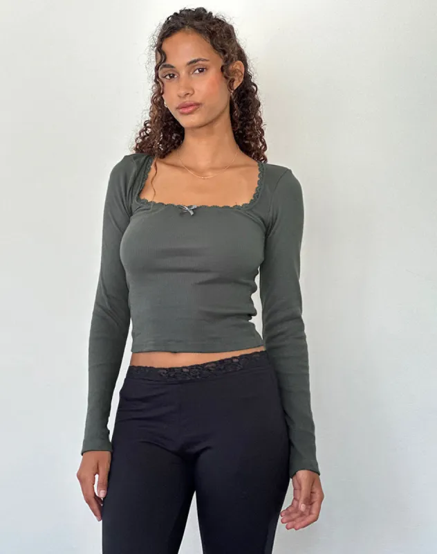 Bovita Long Sleeve Ribbed Top in Beluga Grey sold by Motel Rocks
