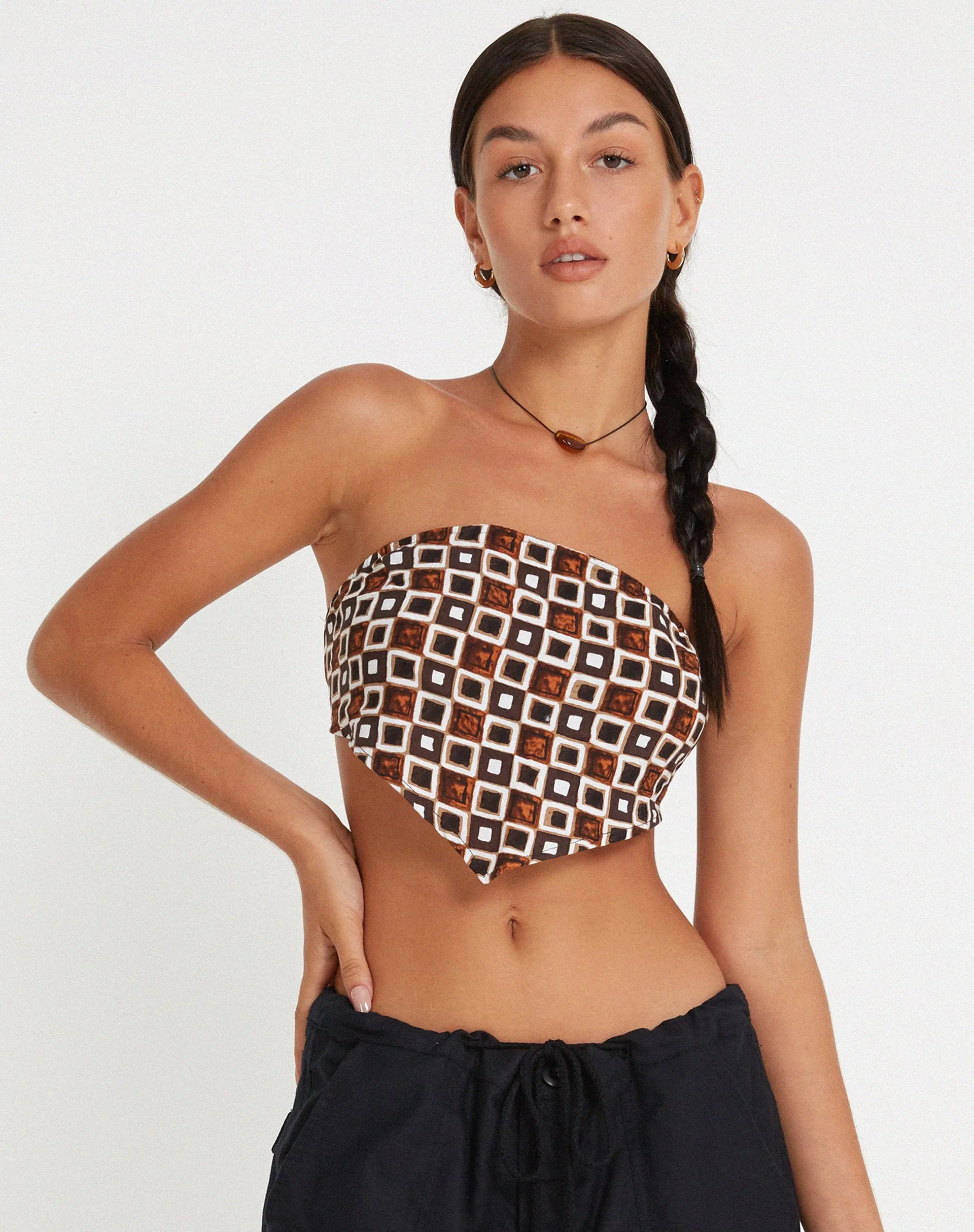 Nolda Crop Top on 90s Geo Brown sold by Motel Rocks product image thumbnail 5