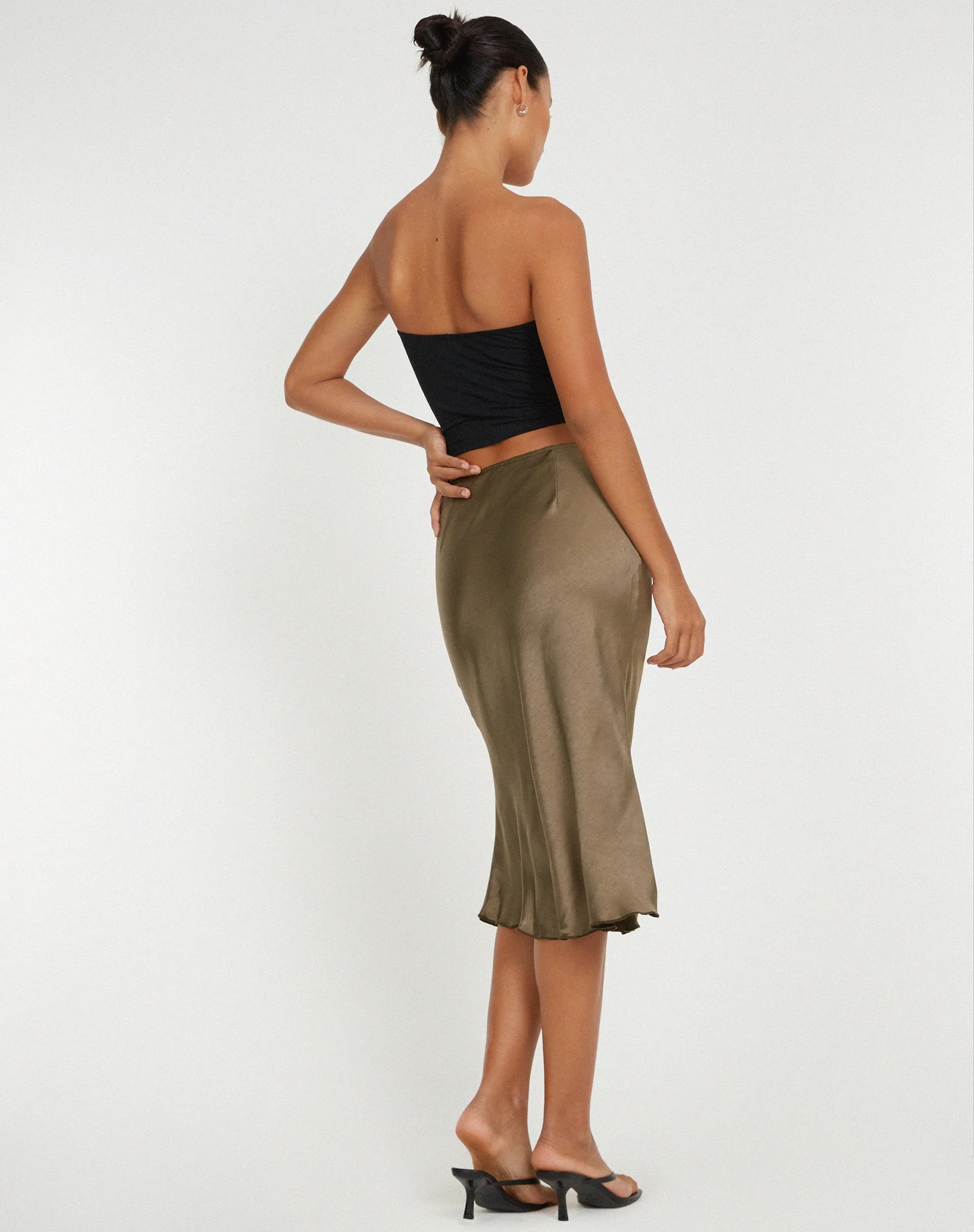 Goya Midi Skirt in Satin Dark Olive sold by Motel Rocks product image thumbnail 4