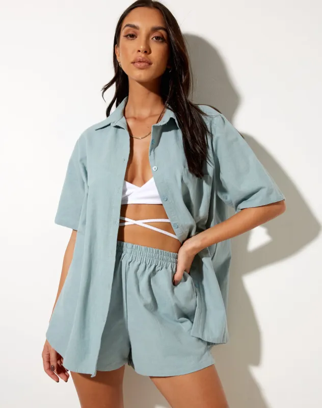 Smith Short Sleeve Shirt in Rami Blue Surf sold by Motel Rocks