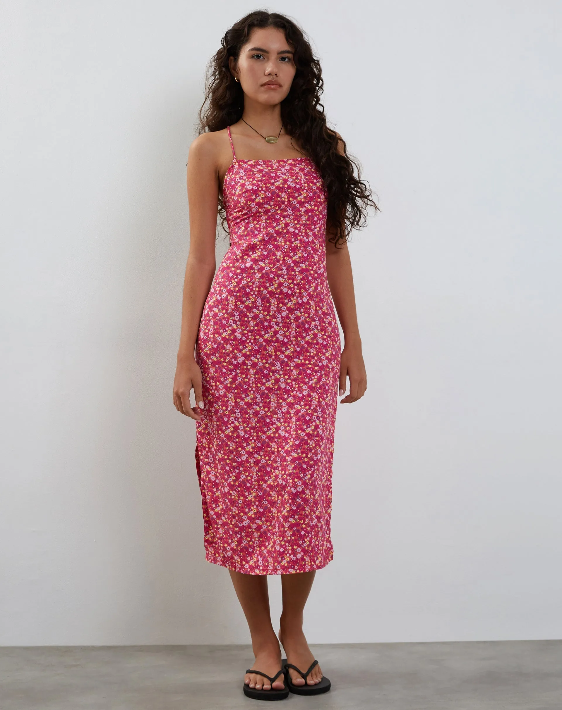 Nosita Midi Dress In Ditsy Floral Pink sold by Motel Rocks