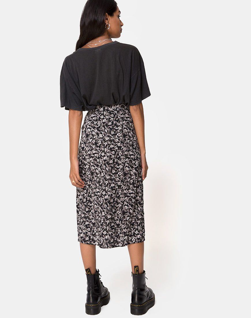 Saika Midi Skirt in Wild Tulip Black sold by Motel Rocks product image thumbnail 4