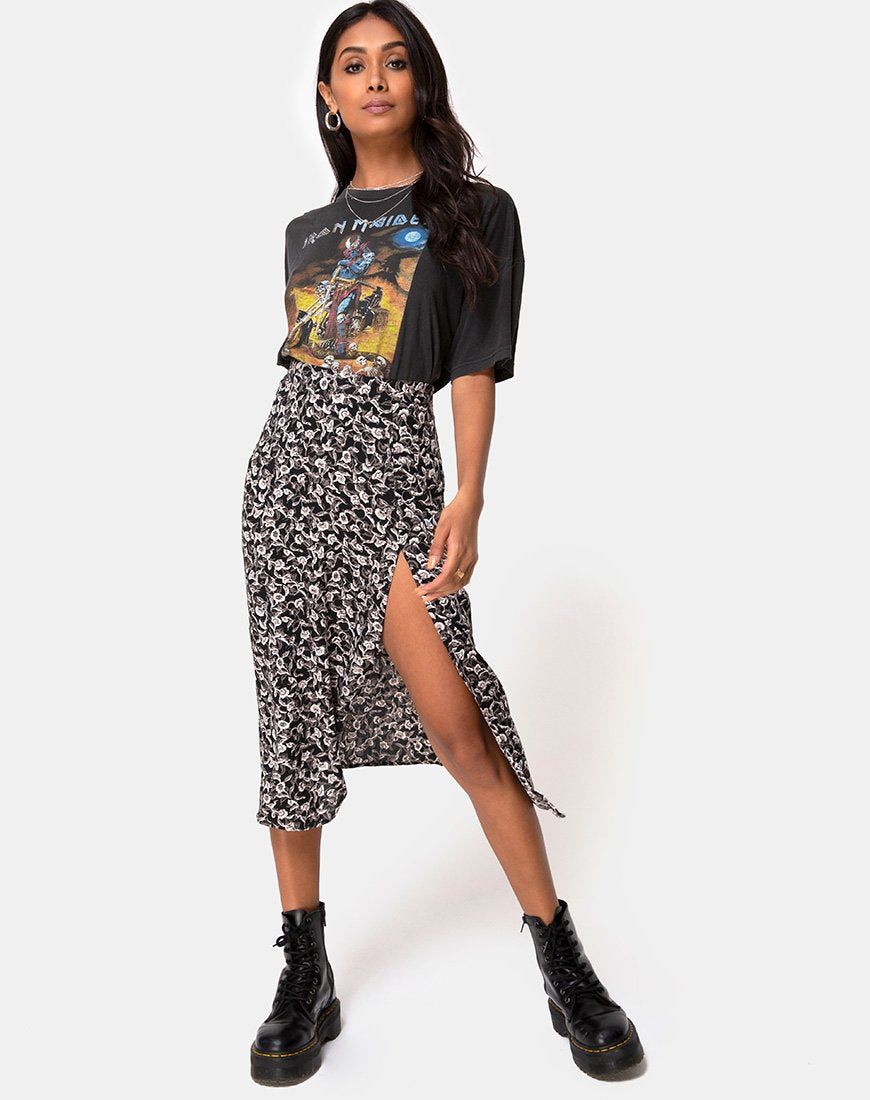 Saika Midi Skirt in Wild Tulip Black sold by Motel Rocks product image thumbnail 3