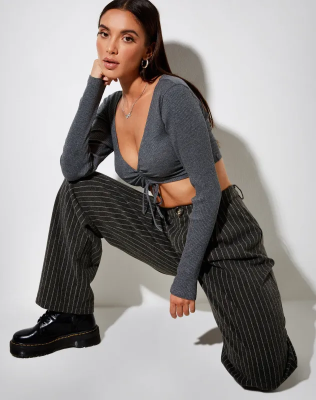 Rivelo Long Sleeve Top in Rib Dark Grey sold by Motel Rocks