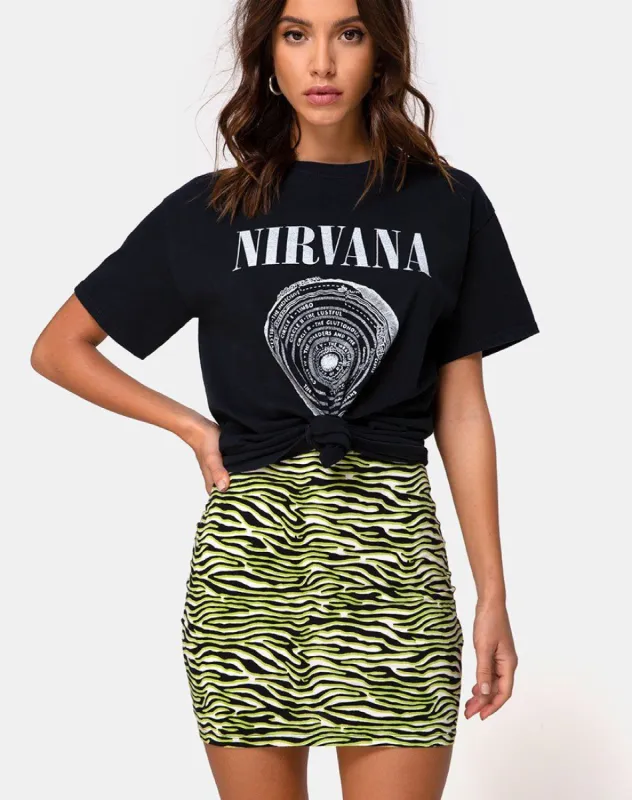 Kimmy Mini Skirt in Zebra Fluro Green sold by Motel Rocks