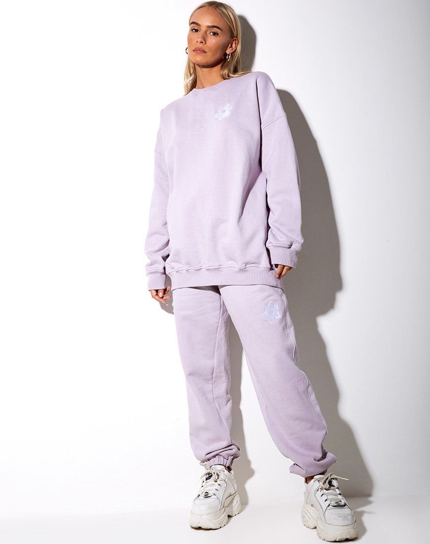 Glo Sweatshirt in Pastel Lilac Daisy Embro sold by Motel Rocks product image thumbnail 3