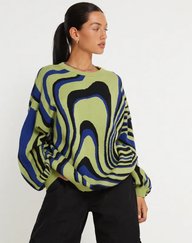 Mably Oversized Jumper in Mega Ripple Green sold by Motel Rocks