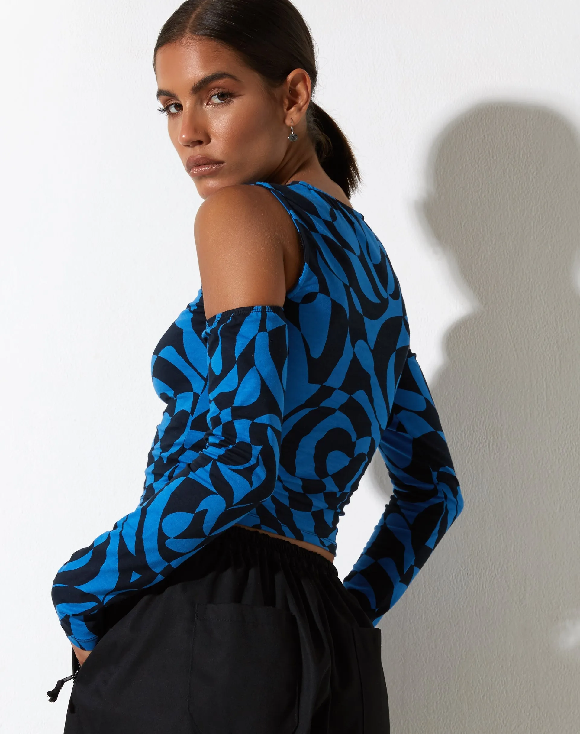 Denver Long Sleeve Top in Irregular Optic Blue sold by Motel Rocks product image thumbnail 4
