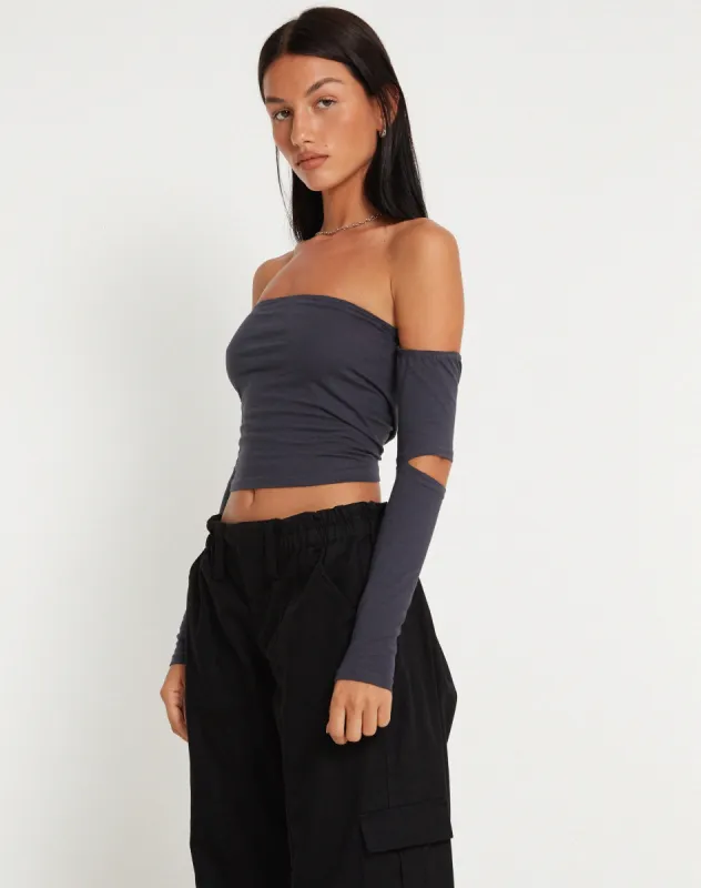 Shelbo Bardot Crop Top in Ocean Storm sold by Motel Rocks