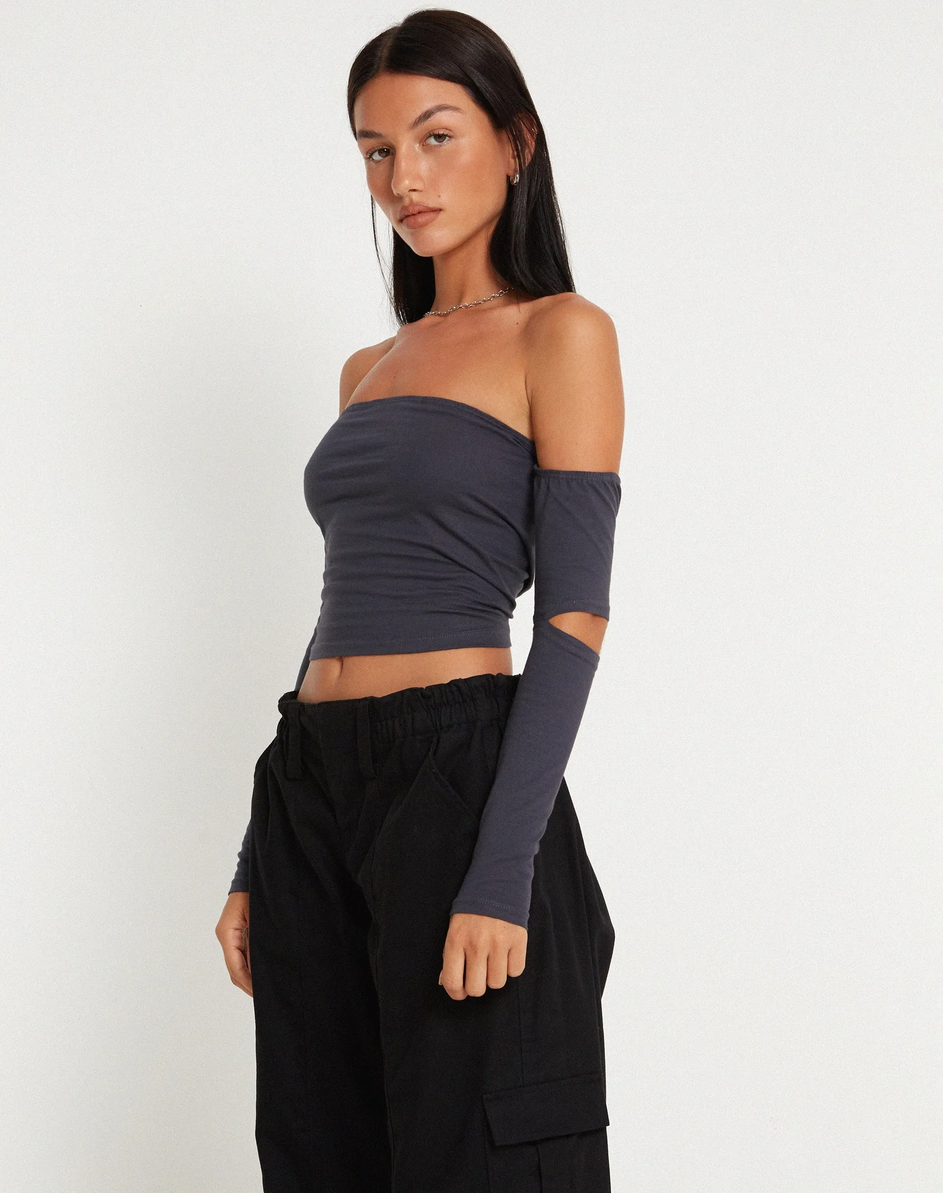 Shelbo Bardot Crop Top in Ocean Storm sold by Motel Rocks