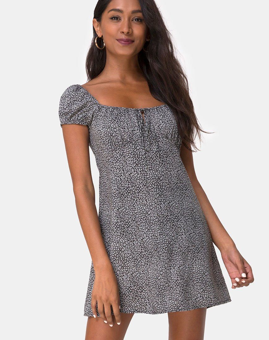 Gaval Dress in Ditsy Leopard Grey sold by Motel Rocks
