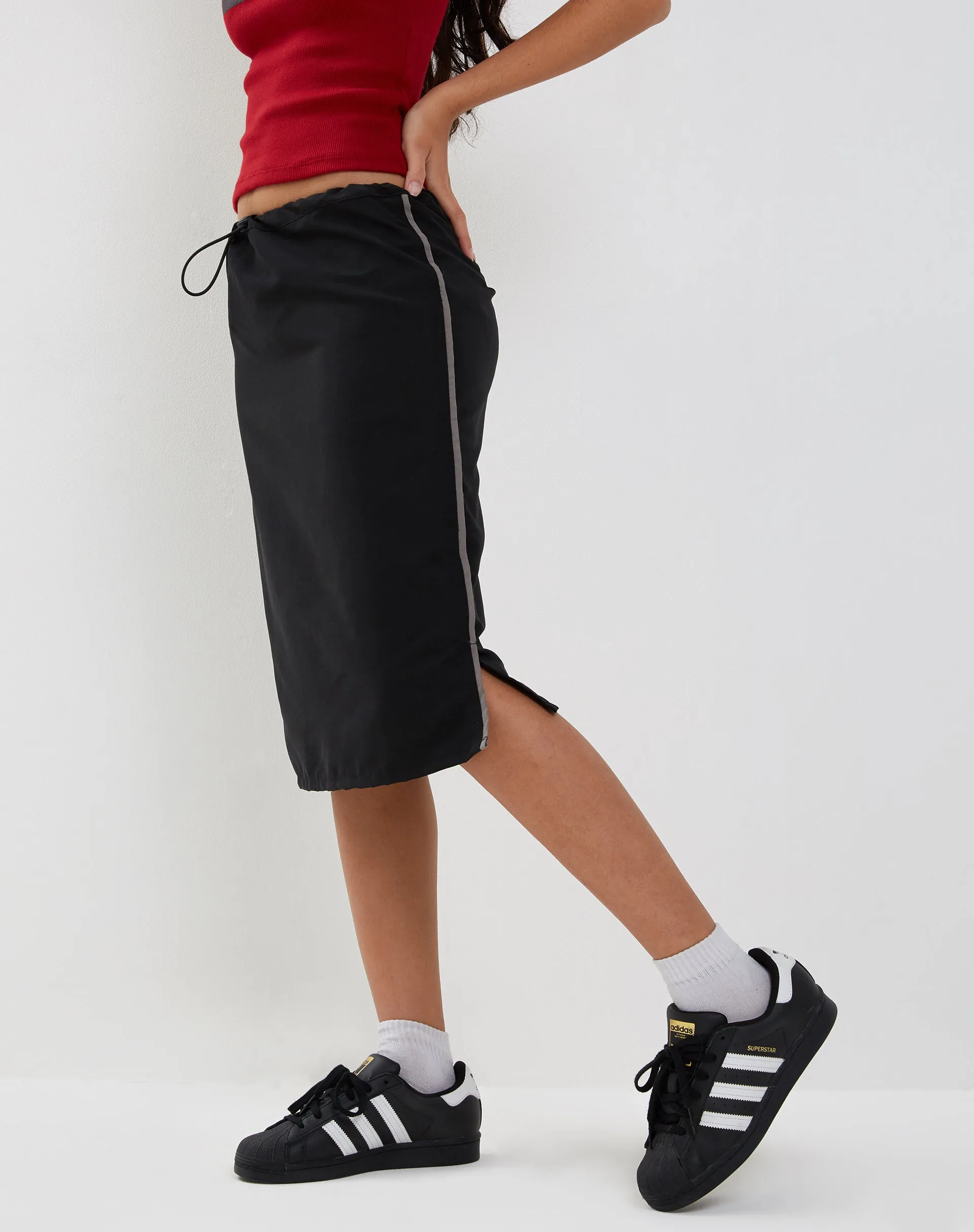 Ashlyn Cargo Midi Skirt in Black with White Stripe sold by Motel Rocks product image thumbnail 3