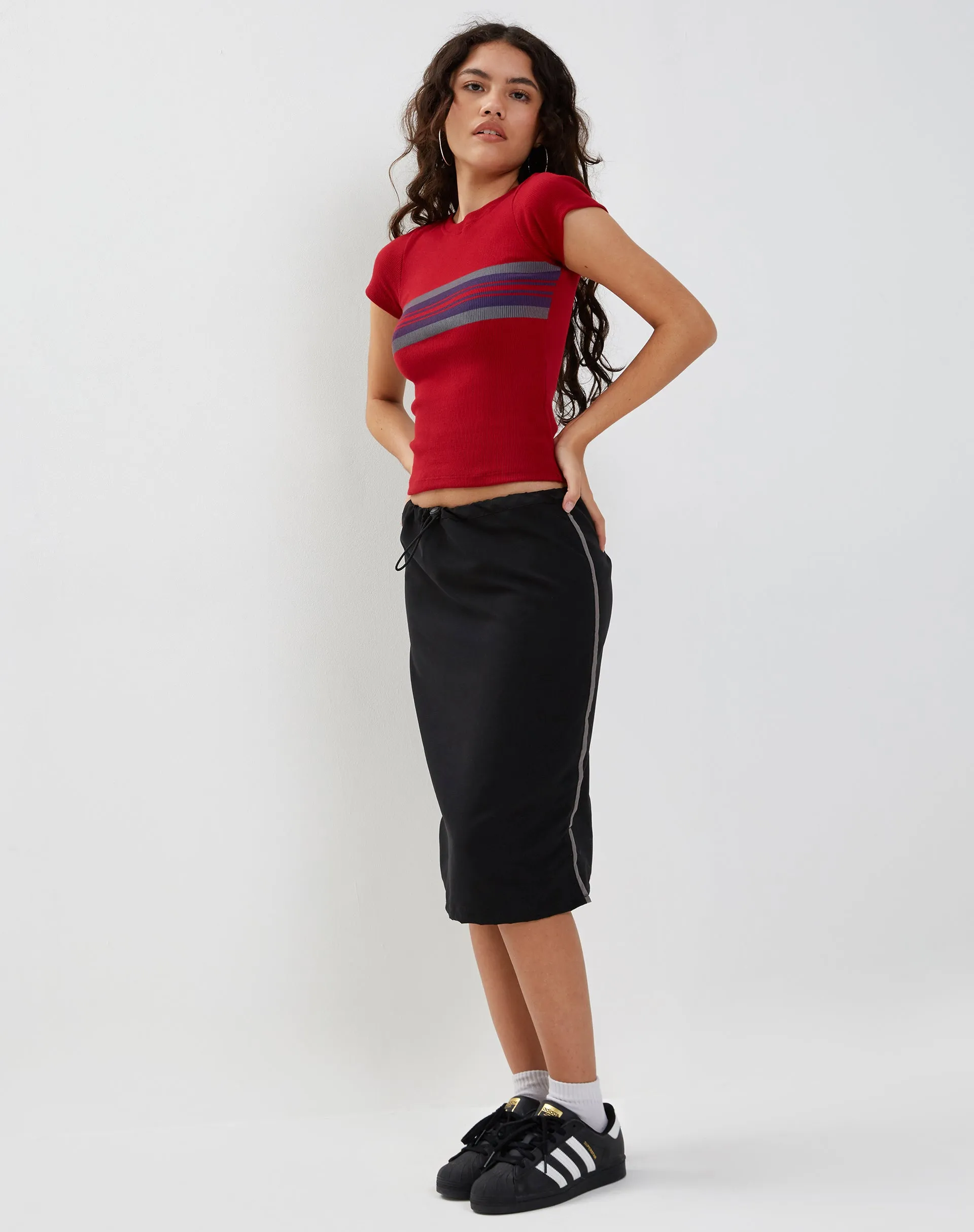 Ashlyn Cargo Midi Skirt in Black with White Stripe sold by Motel Rocks product image thumbnail 4