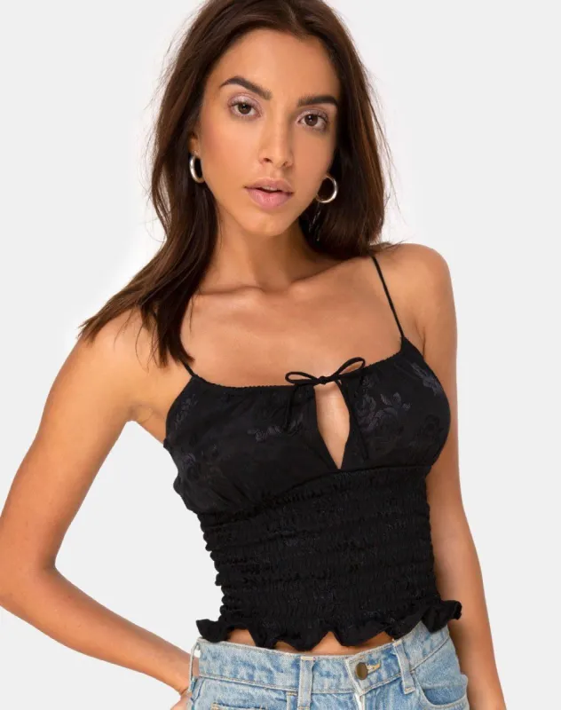 Gemala Top in Satin Rose Black sold by Motel Rocks