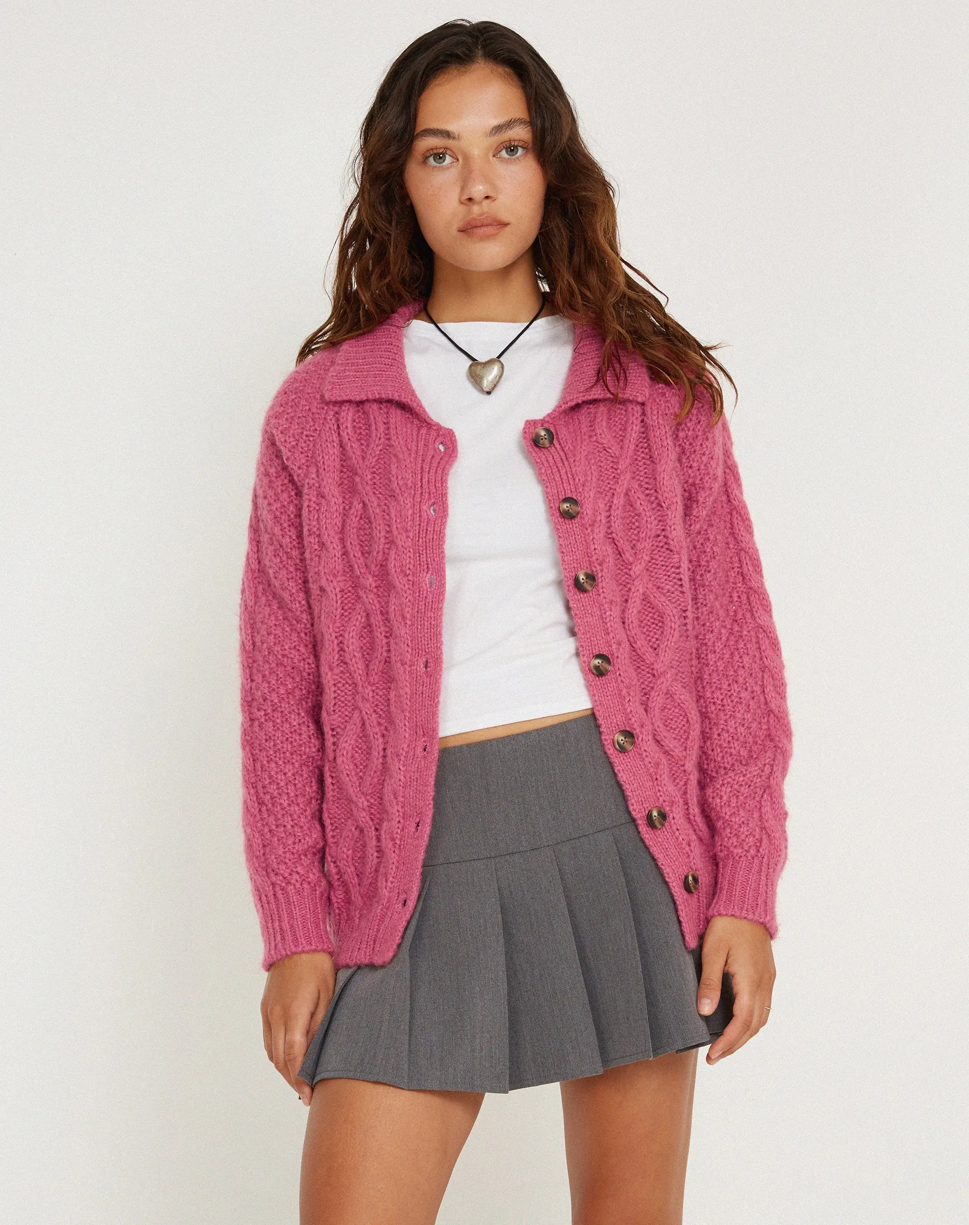 Triny Cardi in Cable Knit Pink sold by Motel Rocks product image thumbnail 2