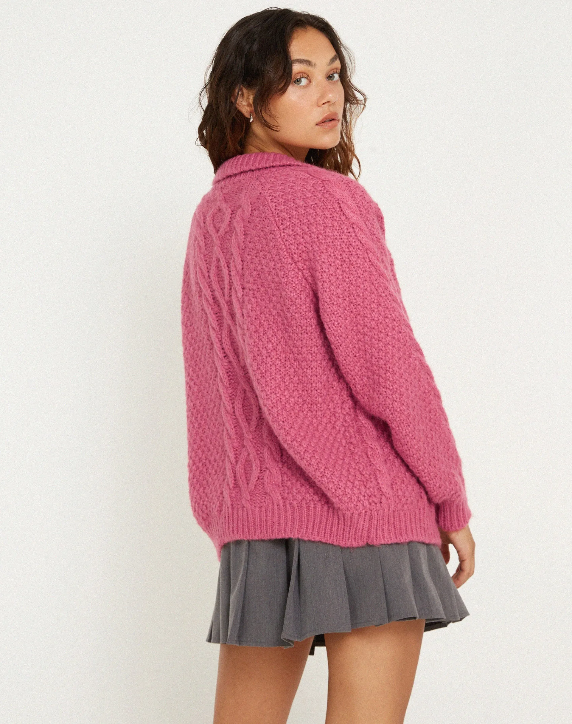 Triny Cardi in Cable Knit Pink sold by Motel Rocks product image thumbnail 3