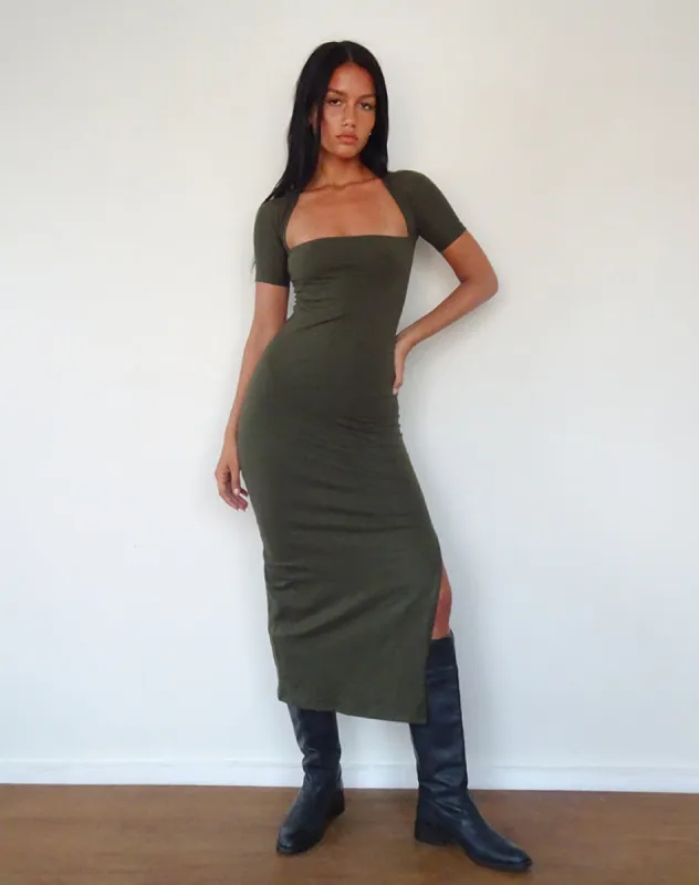 Quala Midi Dress in Olive sold by Motel Rocks