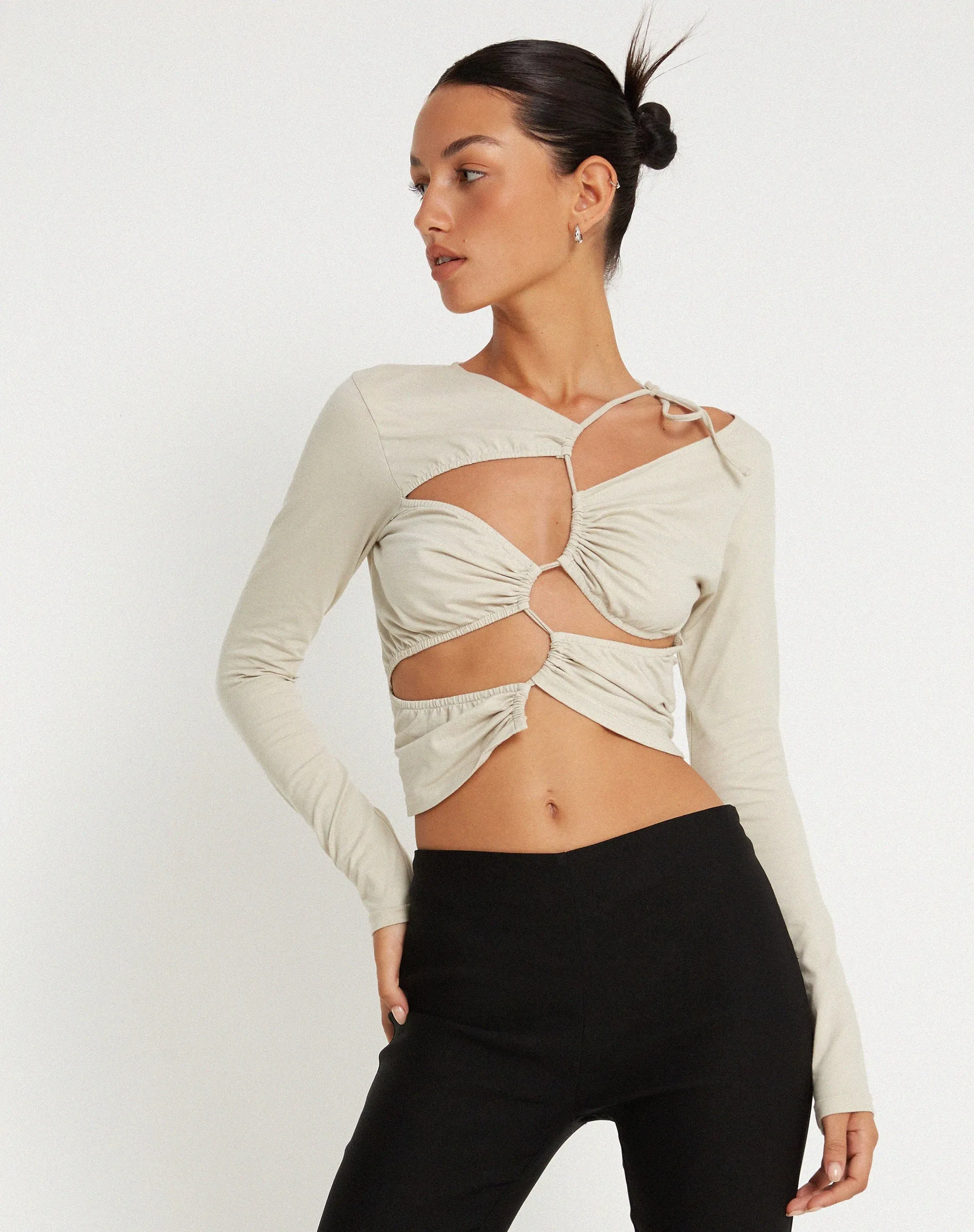 Rajina Cut Out Long Sleeve Top in Coconut Milk sold by Motel Rocks product image thumbnail 2