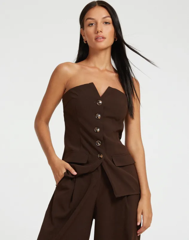 Lavan Corset Top in Tailoring Cappuccino sold by Motel Rocks