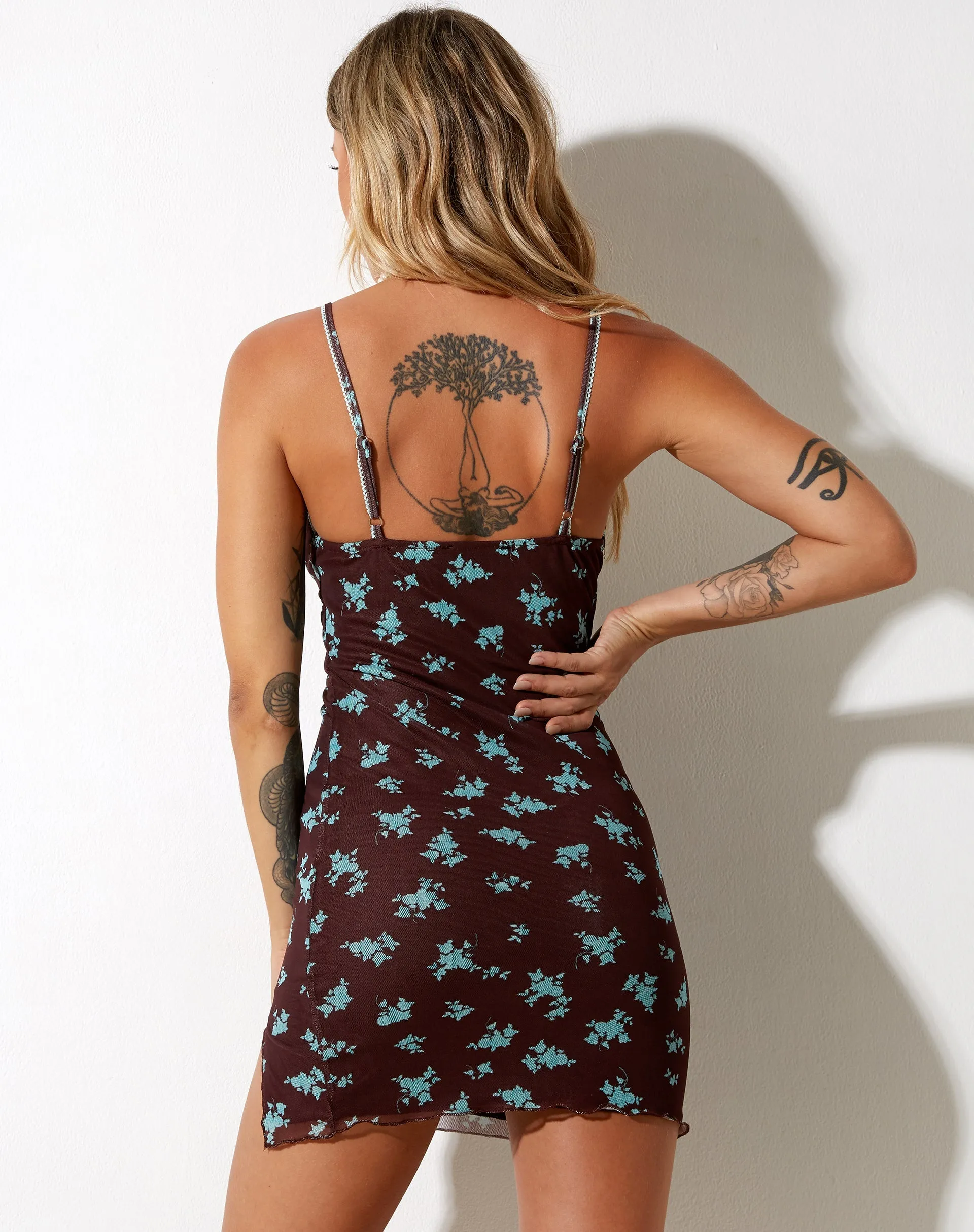 Yakinta Mini Dress in Femme Floral Blue and Brown sold by Motel Rocks product image thumbnail 2