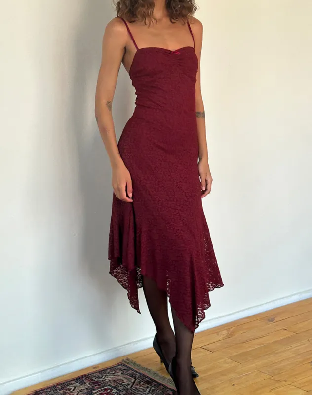 Drusilla Midi Dress in Rose Lace Burgundy | Parallel