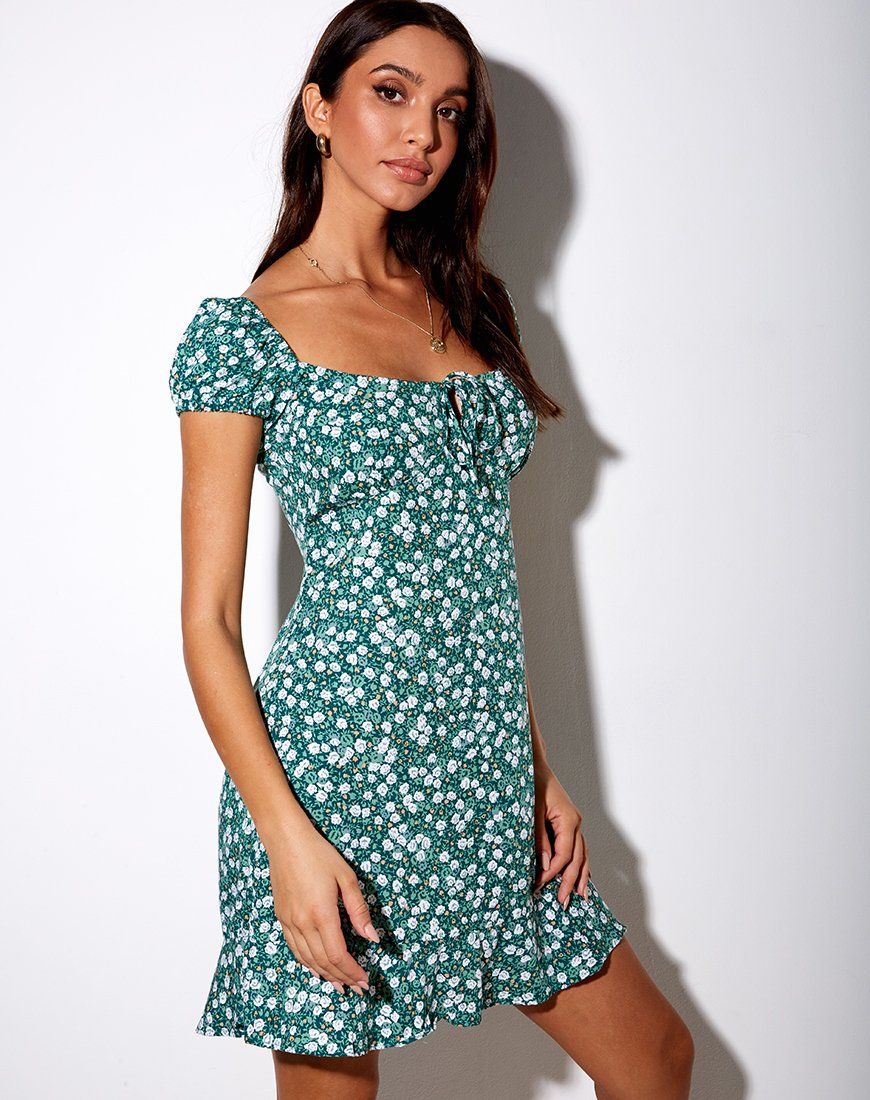 Galaca Mini Dress in Floral Field Green sold by Motel Rocks product image thumbnail 3