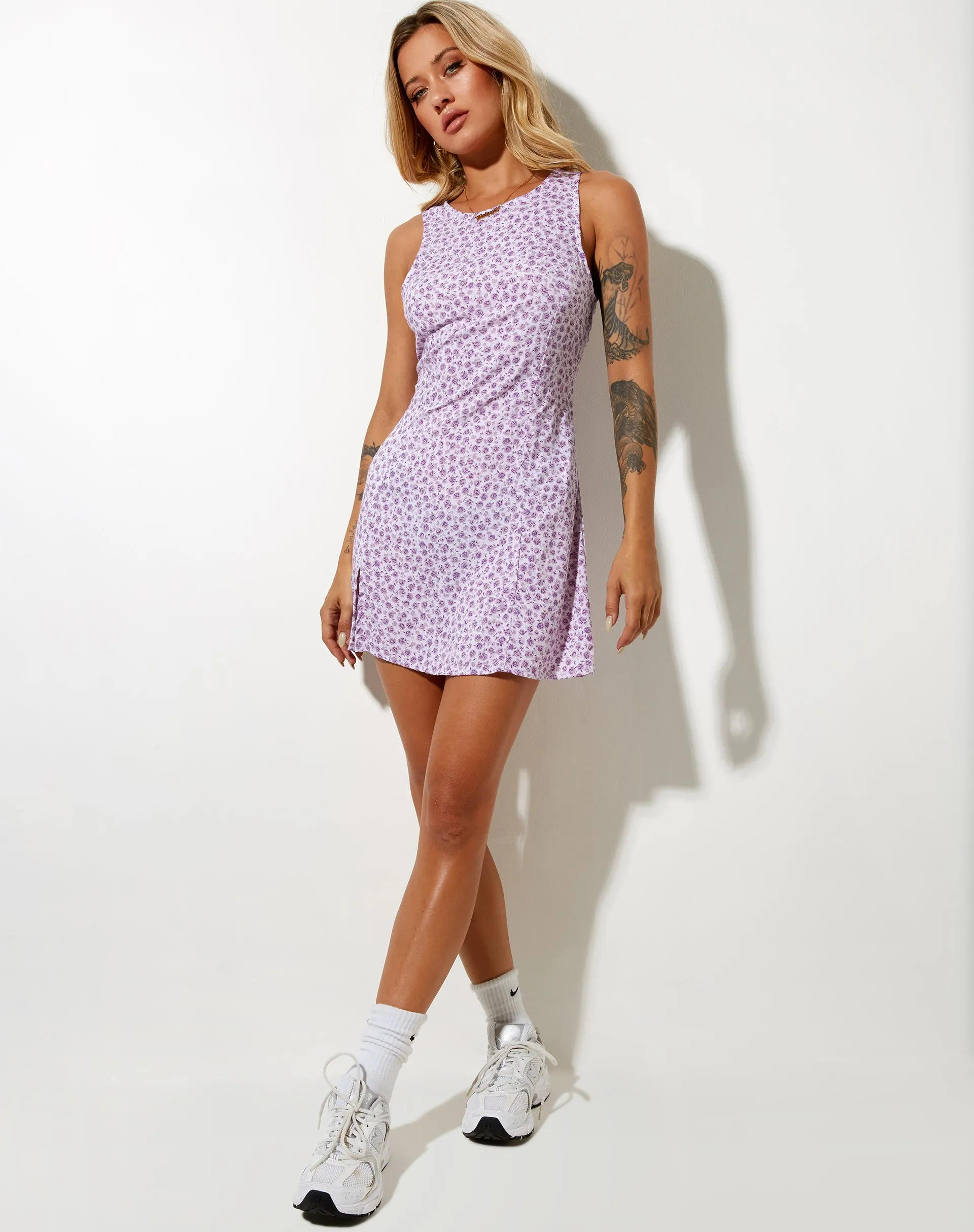 Jayde Mini Dress in Ditsy Rose Lilac sold by Motel Rocks product image thumbnail 3