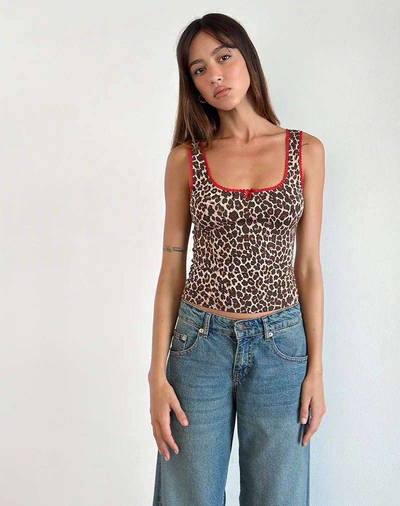 Carillo Vest Top in Rar Leopard Sandstorm with Red Trim sold by Motel Rocks product image thumbnail 5