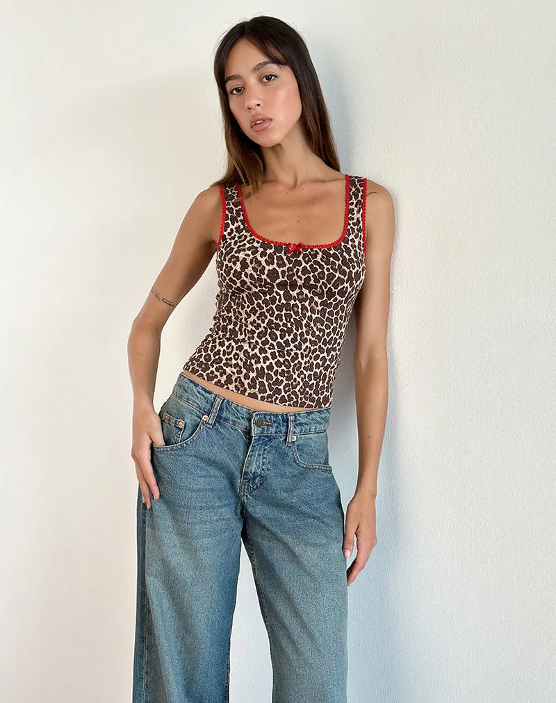 Carillo Vest Top in Rar Leopard Sandstorm with Red Trim sold by Motel Rocks product image thumbnail 2