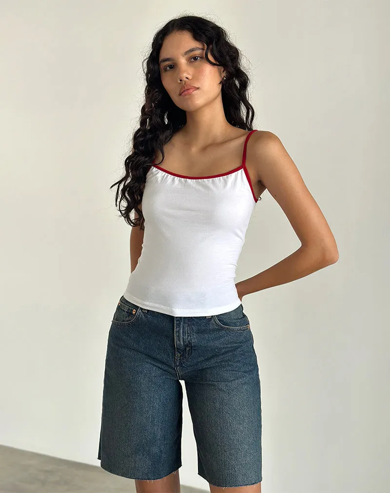 Solani Top in White with Adrenaline Red Binding sold by Motel Rocks