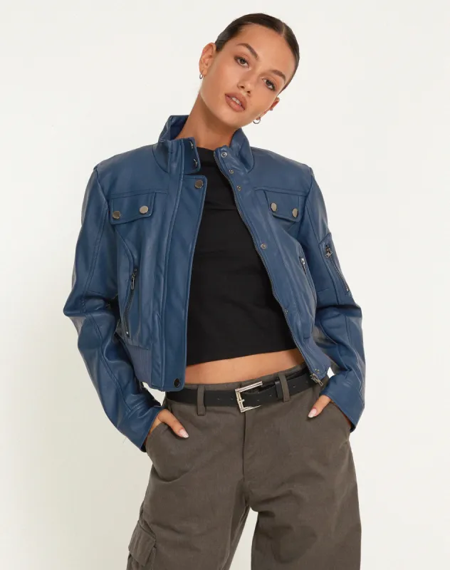 Loviana Jacket in PU Navy sold by Motel Rocks