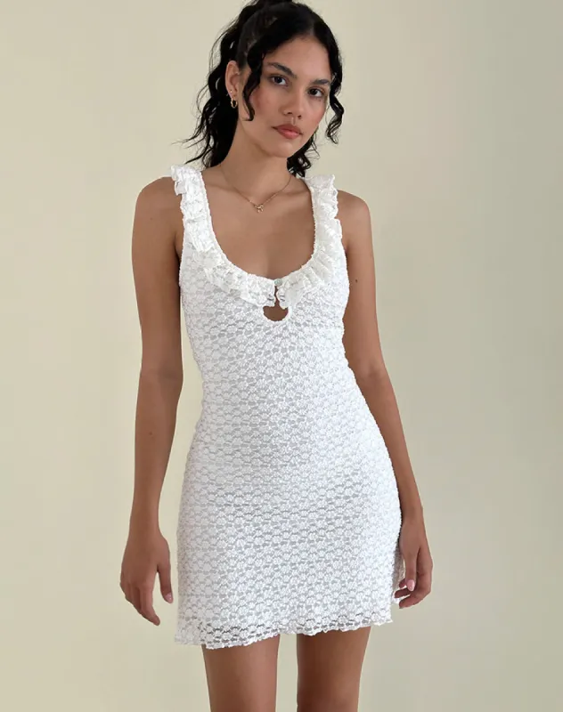 Elliana Mini Dress in Krisan Lace White sold by Motel Rocks