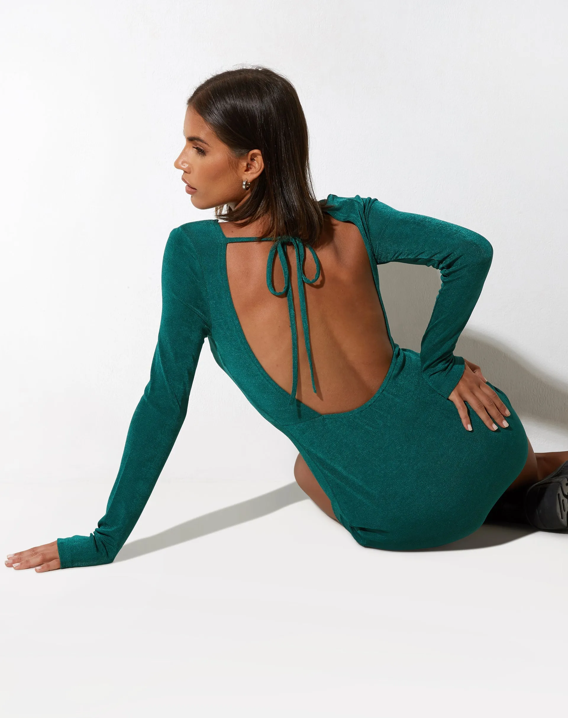 Onsa Mini Dress in Crepe Forest Green sold by Motel Rocks product image thumbnail 2