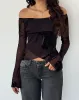 Kareena Long Sleeve Bardot Top in Orchid Flock Black sold by Motel Rocks