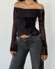 Kareena Long Sleeve Bardot Top in Orchid Flock Black sold by Motel Rocks