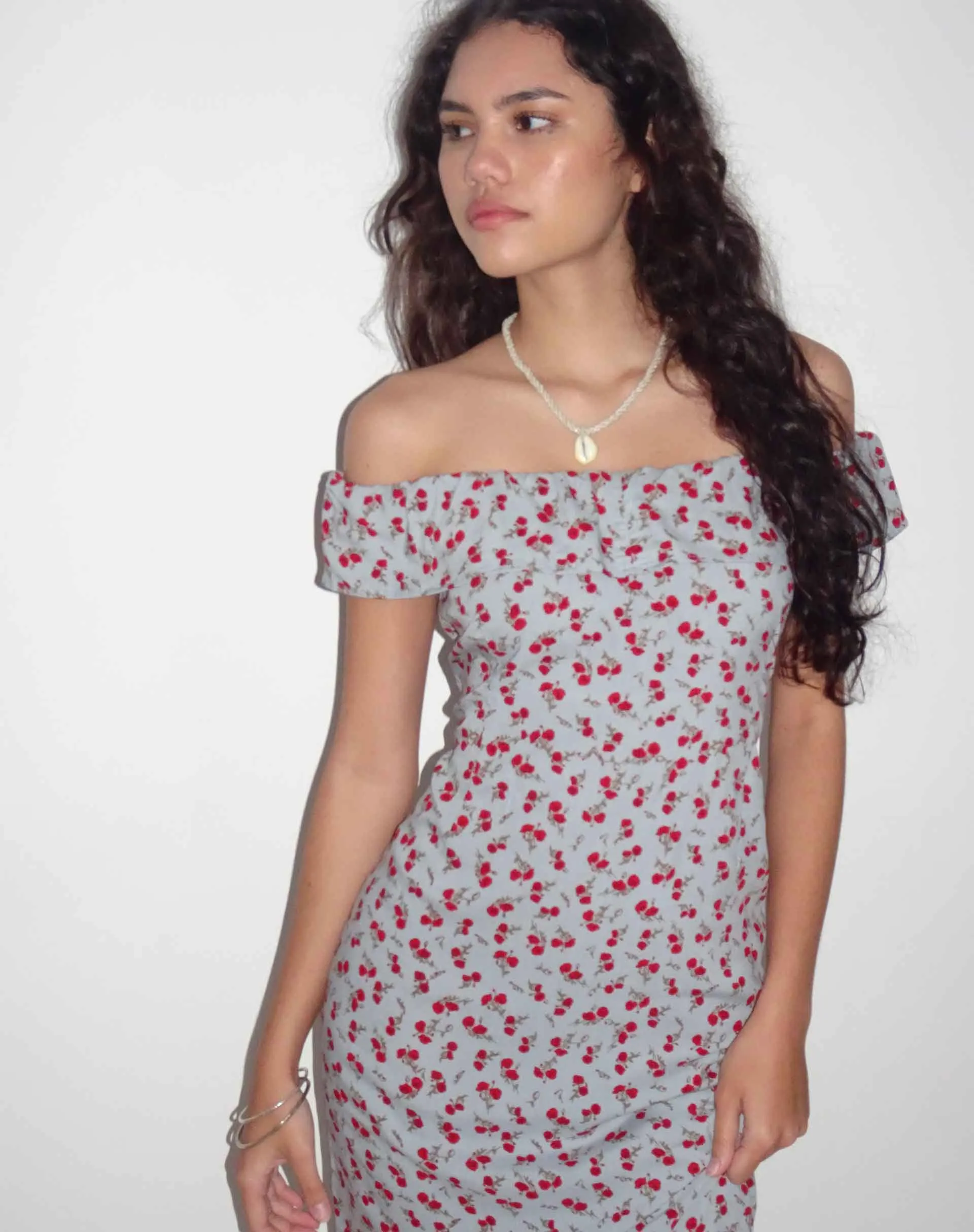 Ayudia Bardot Midi Dress in Blue Floral Ditsy sold by Motel Rocks product image thumbnail 3