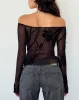 Kareena Long Sleeve Bardot Top in Orchid Flock Black sold by Motel Rocks