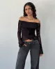 Kareena Long Sleeve Bardot Top in Orchid Flock Black sold by Motel Rocks