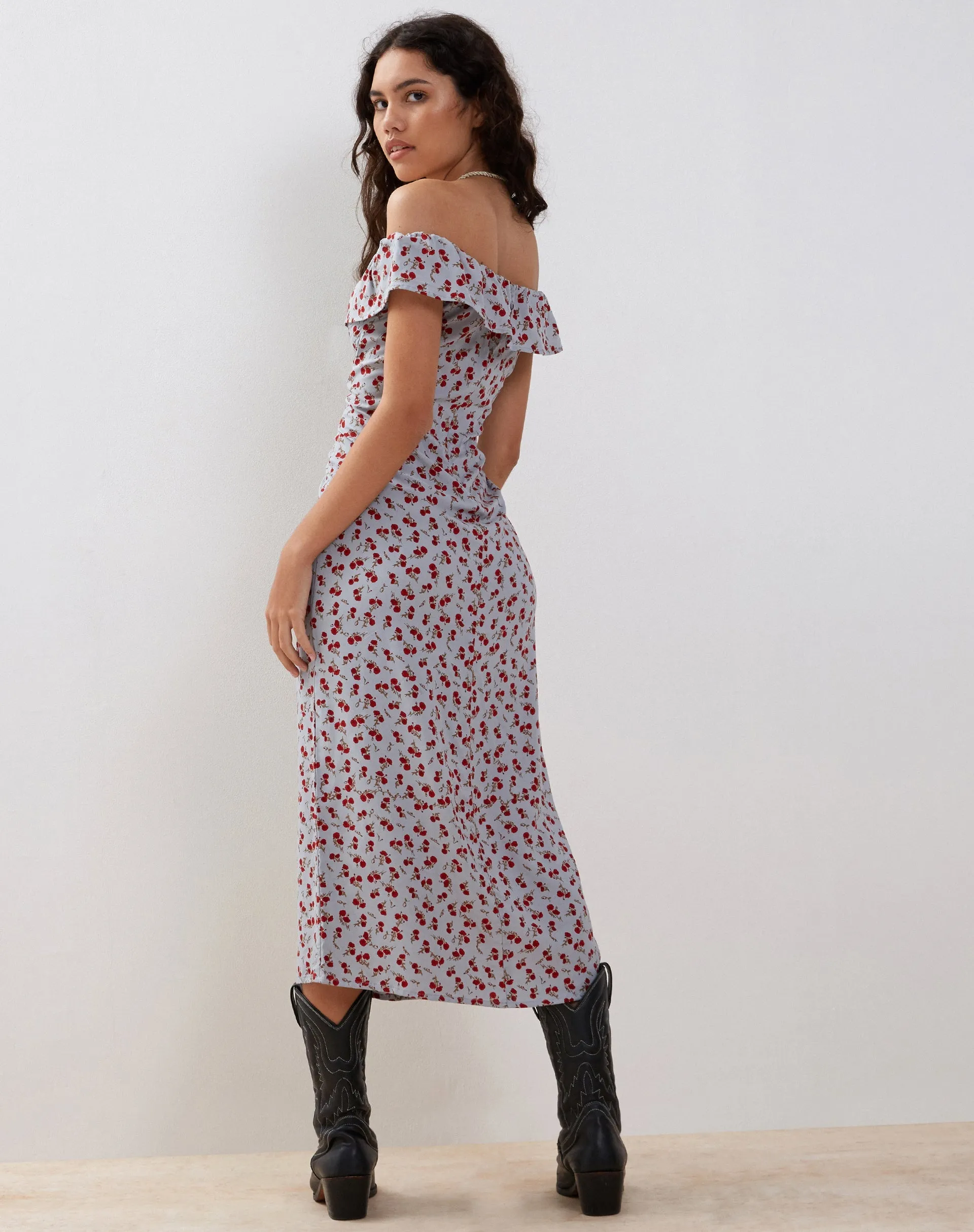 Ayudia Bardot Midi Dress in Blue Floral Ditsy sold by Motel Rocks product image thumbnail 5