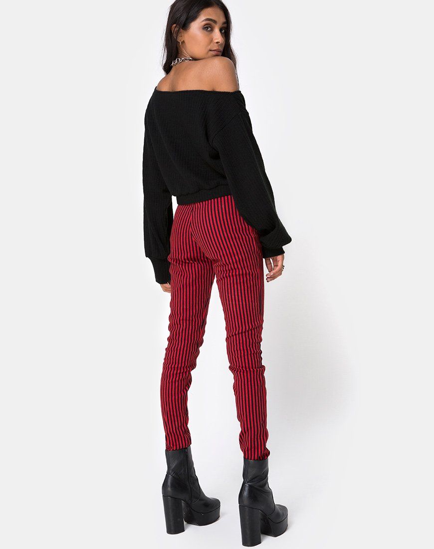 Jolim Trouser in Mini Stripe Red and Black sold by Motel Rocks product image thumbnail 2