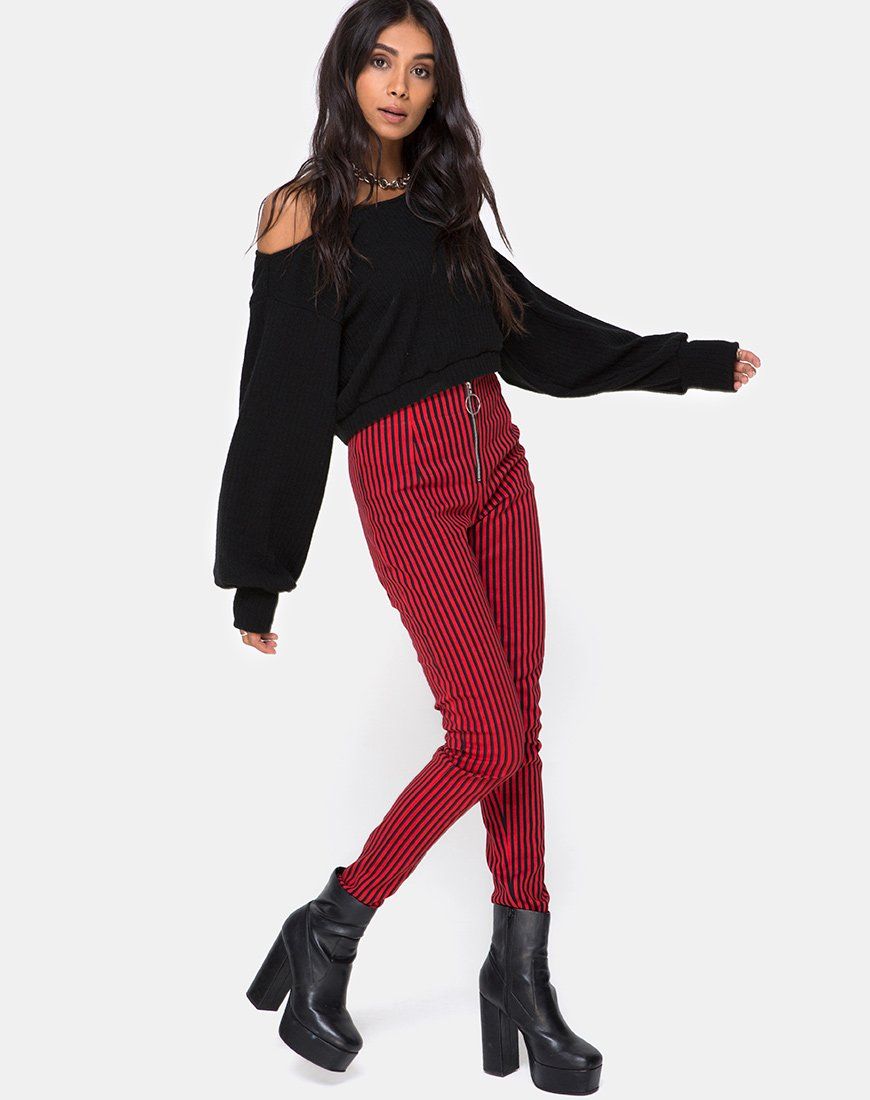 Jolim Trouser in Mini Stripe Red and Black sold by Motel Rocks product image thumbnail 3