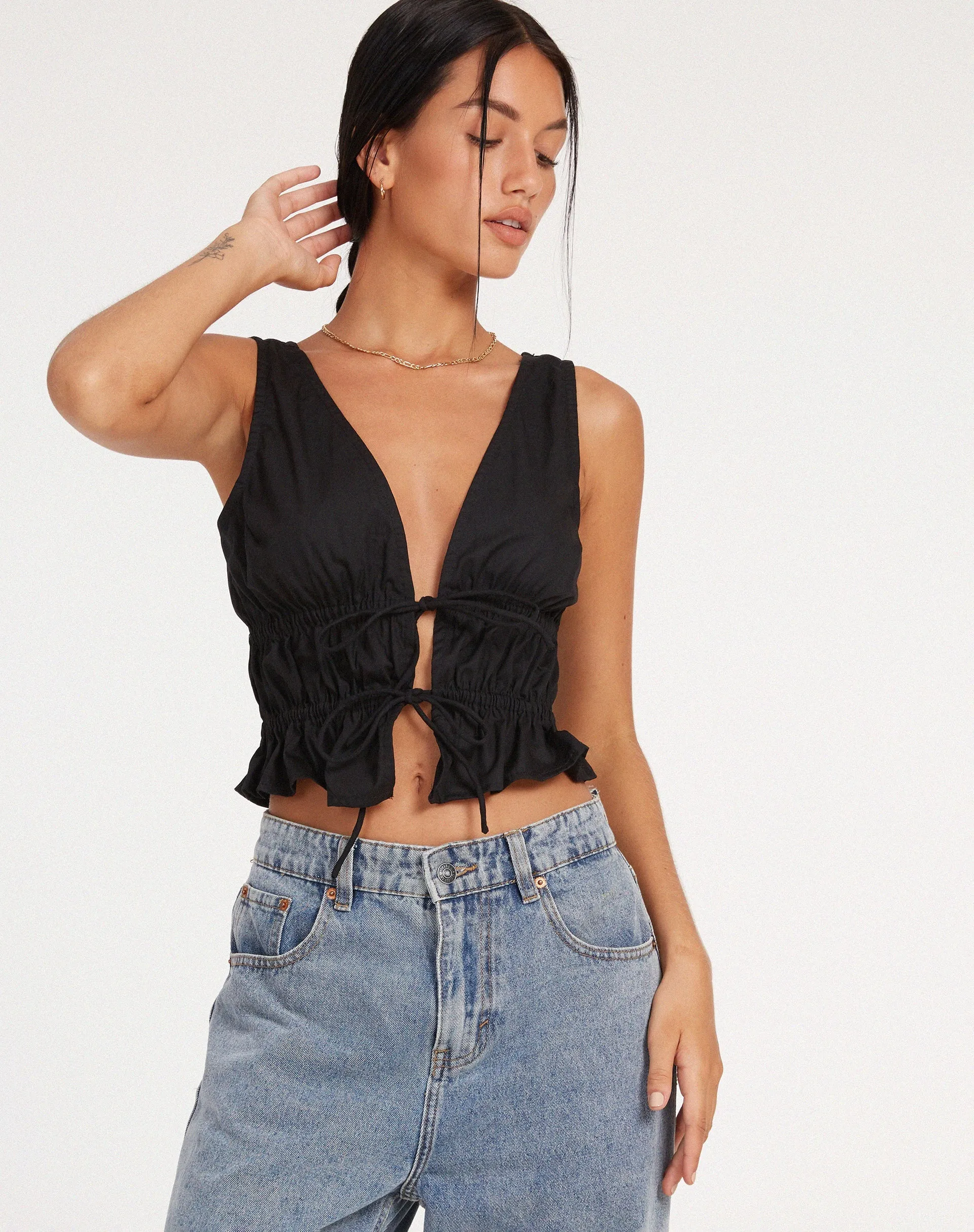 Kayson Crop Top in Poplin Black sold by Motel Rocks product image thumbnail 3