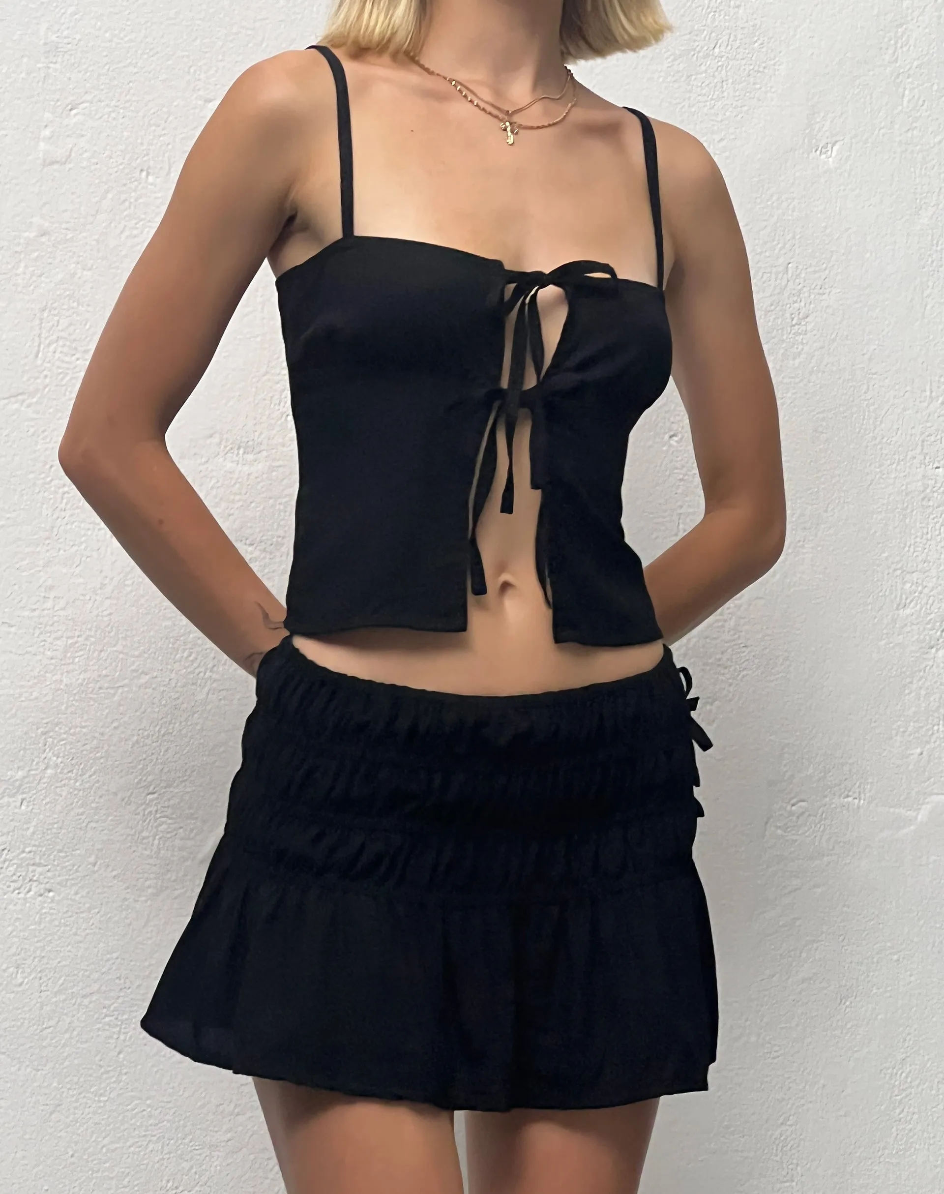 Rikako Shirred Mini Skirt in Black sold by Motel Rocks product image thumbnail 5